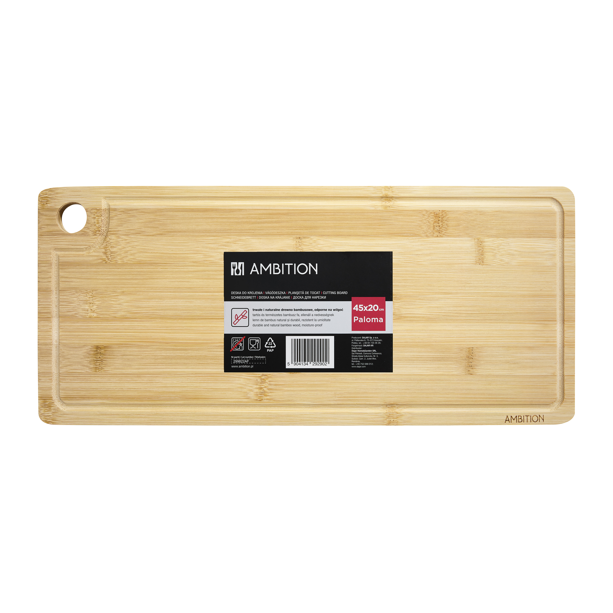 Cutting board bamboo Paloma 45 x 20 x 1 5 cm AMBITION