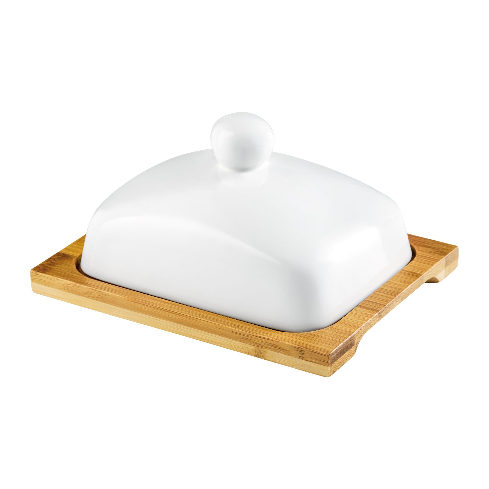 Heart Shaped White Ceramic Butter Dish with Bamboo Base Porcelain Butter Plate,Ceramic Butter Dish Box Container 