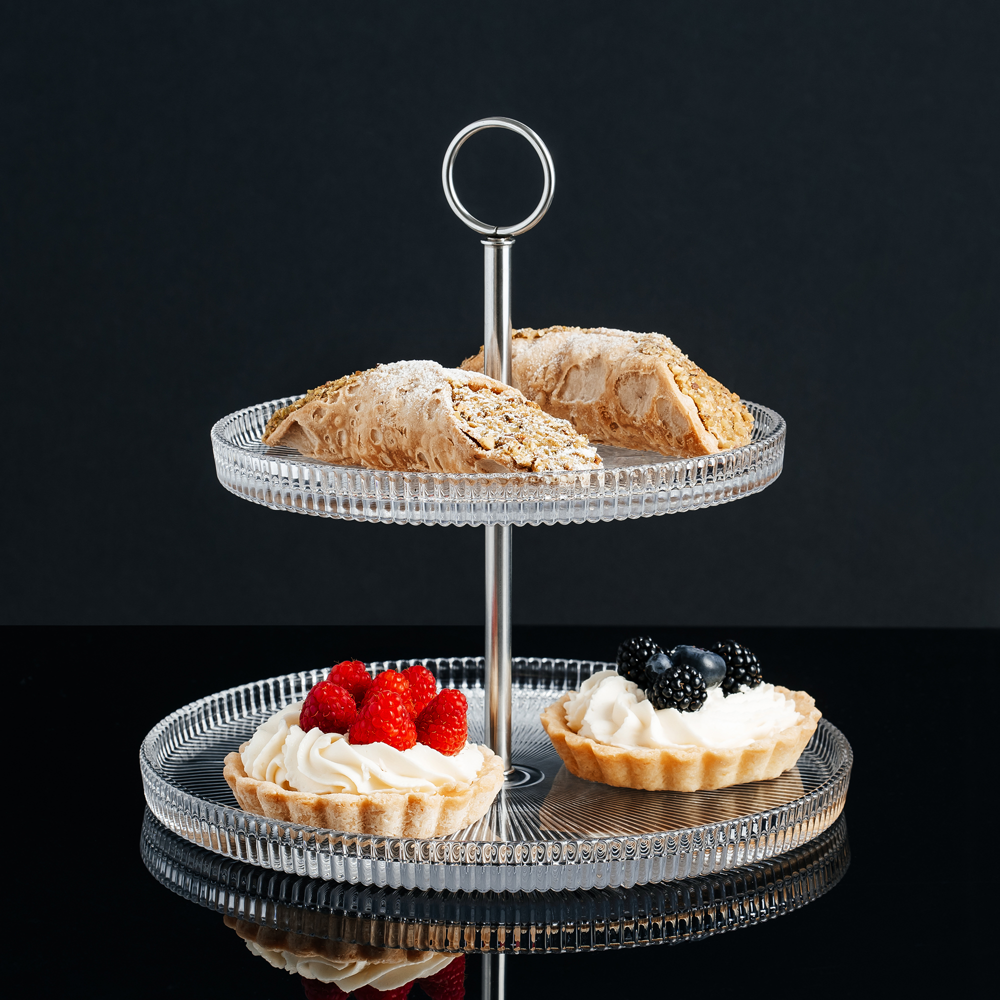 Two-tier cake stand Curly 24 cm silver AMBITION